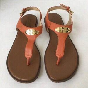 MICHAEL KORS PLATE LEATHER THONG SANDALS Women's 9.5M orange